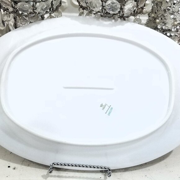 TK Thuny CARLTON Oval Serving Platter 14" - Czechoslovakia Thun Roses Blue Rim - Picture 3 of 4